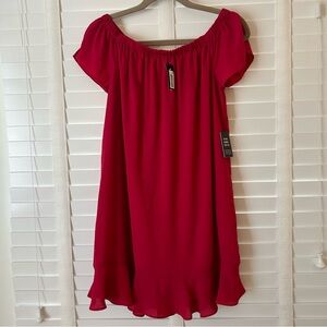 Express Dress Mini Red Pink Drop Waist Ruffle NWT Small